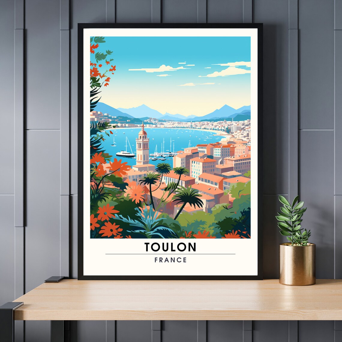Toulon France Riviera Harbor Cathedral Tower Coastal Travel Poster
