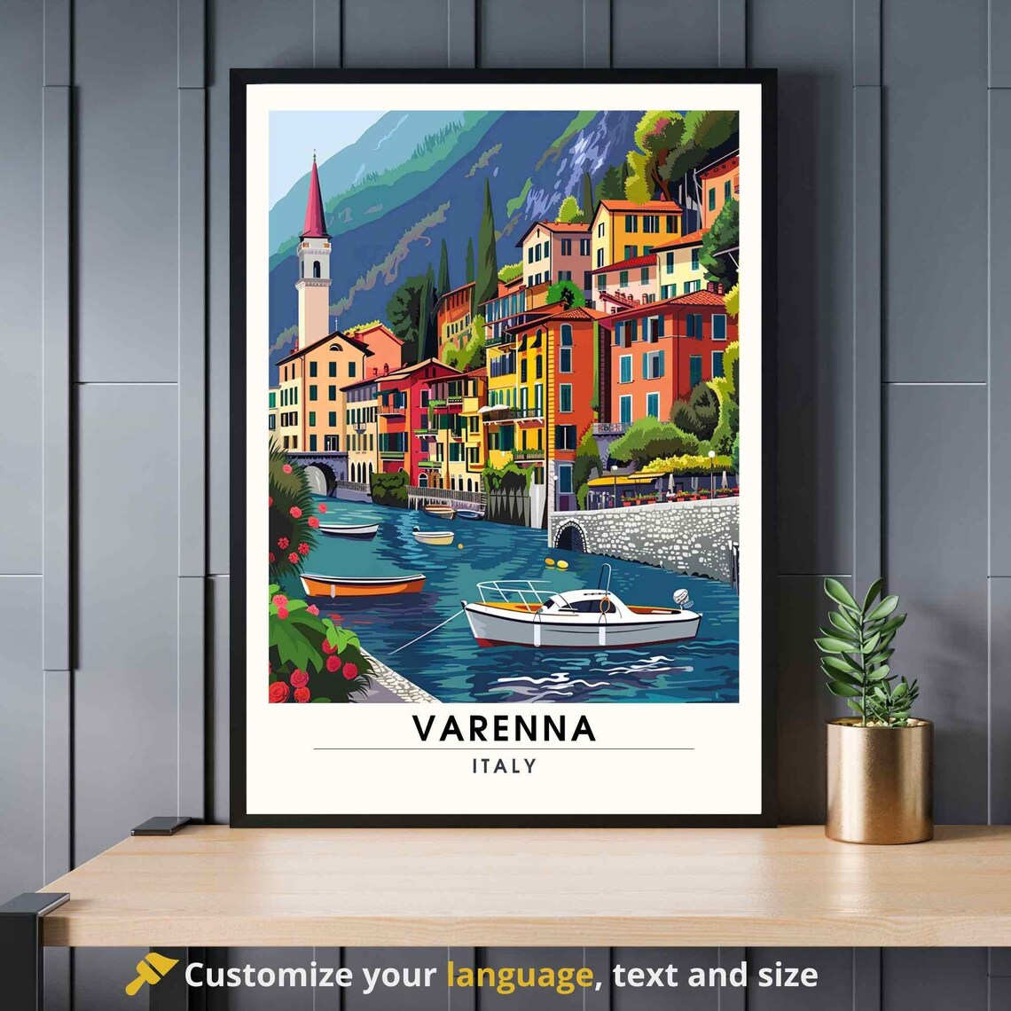 Varenna Lake Como Italy Colorful Lakeside Village Travel Poster