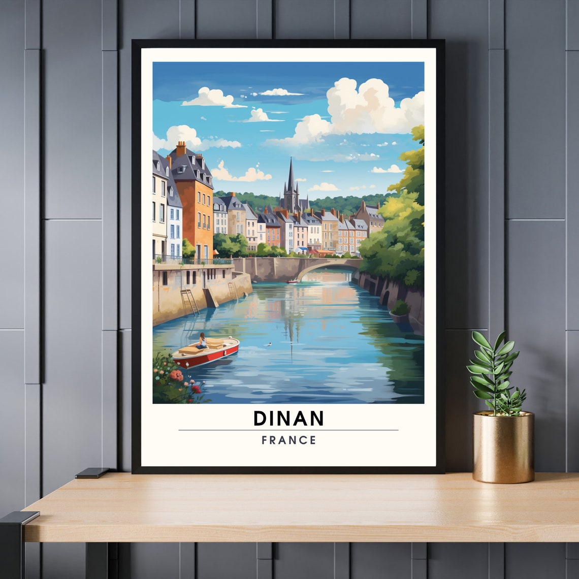 Dinan France River Town Travel Poster Brittany Historic Streets