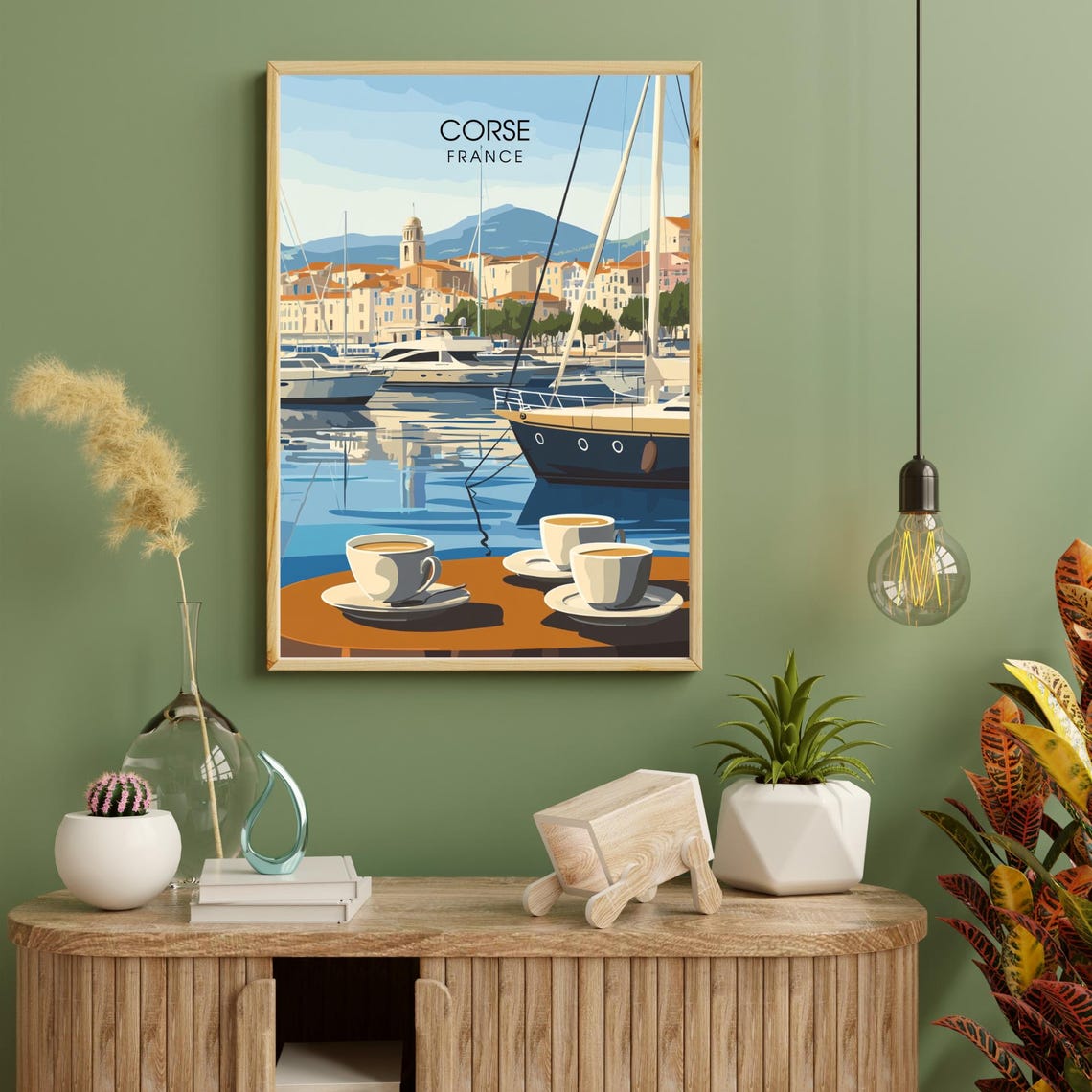 Corse France Harbor Marina Coffee Cups Mediterranean Cafe View Poster
