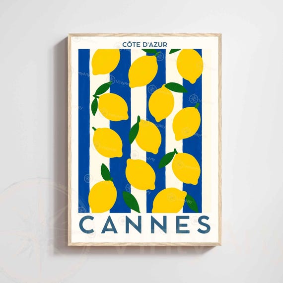 Poster Cannes Lemon French Riviera Bold Graphic Print Cte Dazur Mediterranean Yellow Fruit Wall Art