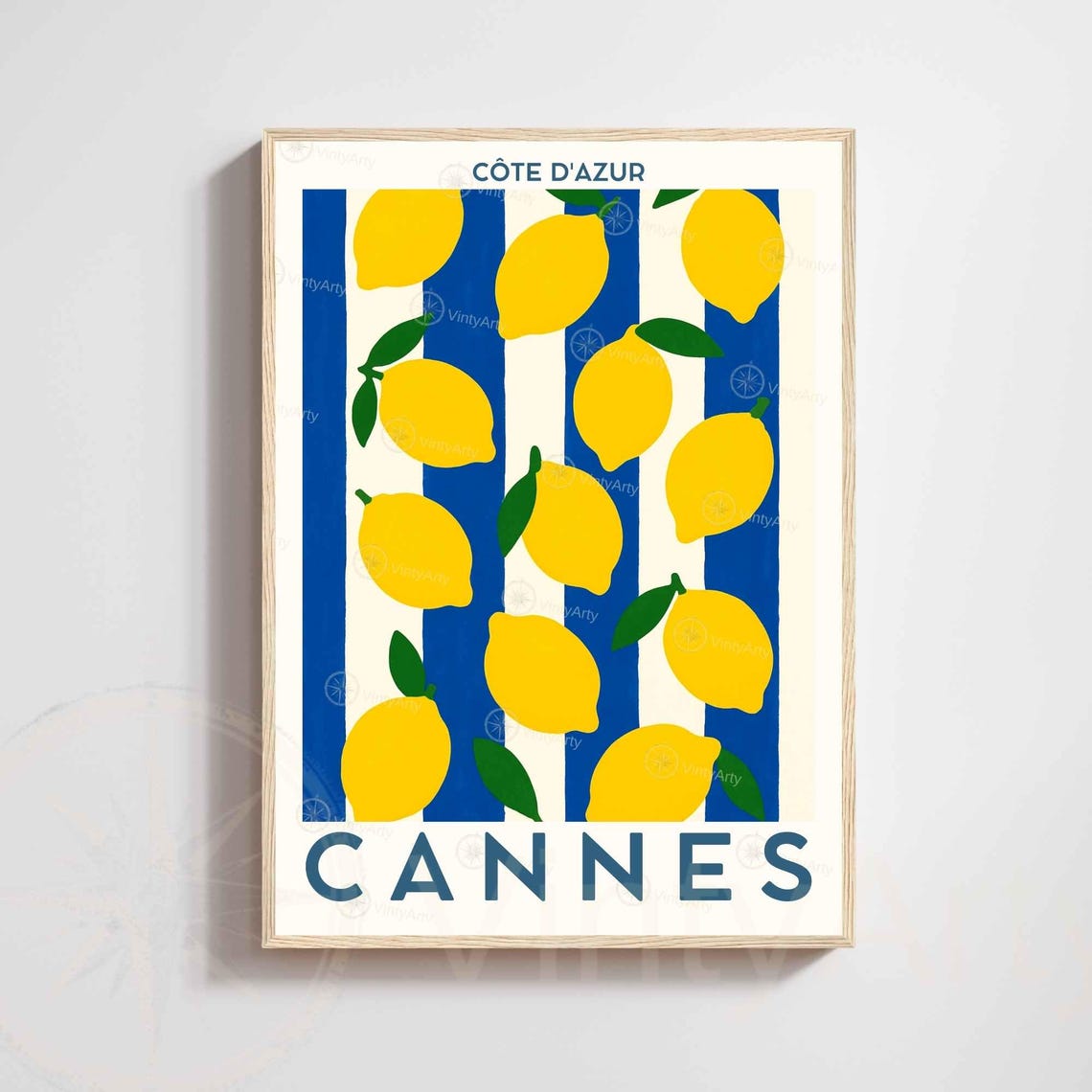 Cannes France Yellow Lemon Bold Retro Pop Kitchen Decor Poster