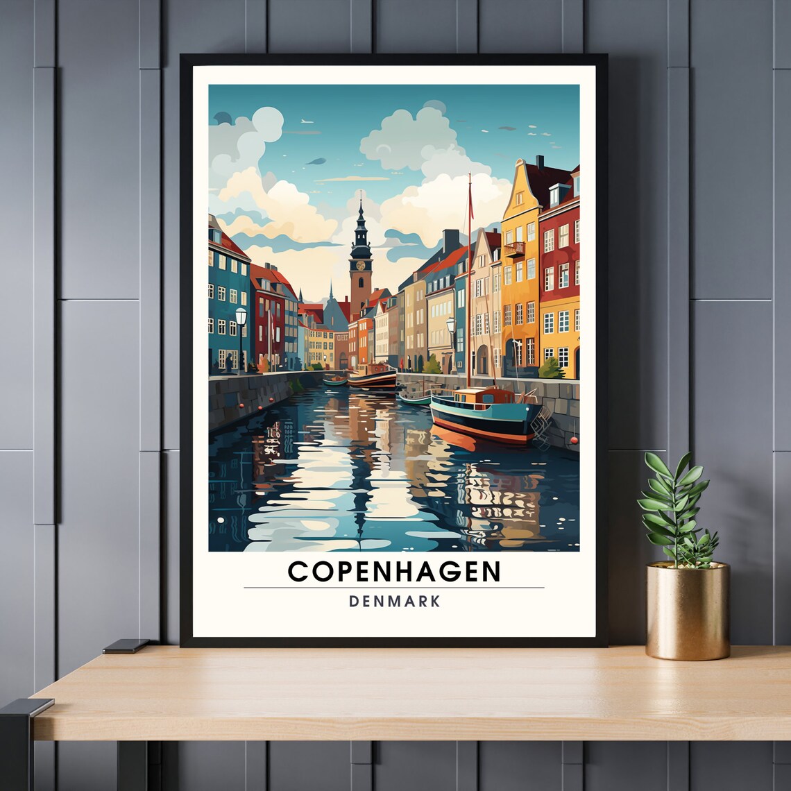 Copenhagen Denmark Nyhavn Canal Colorful Houses Travel Poster