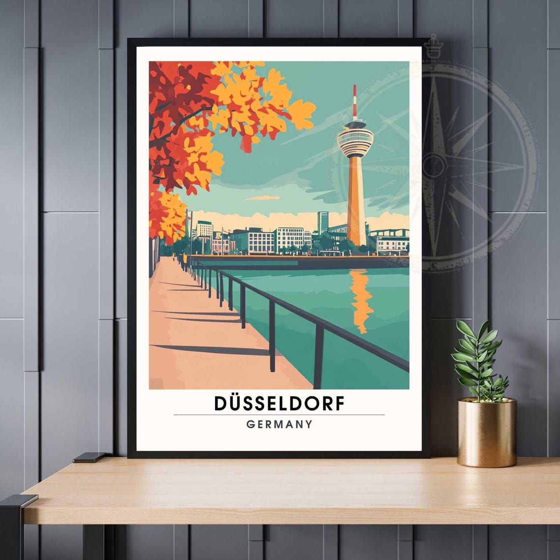 Düsseldorf Rhine Promenade Autumn Rheinturm Germany Art Poster