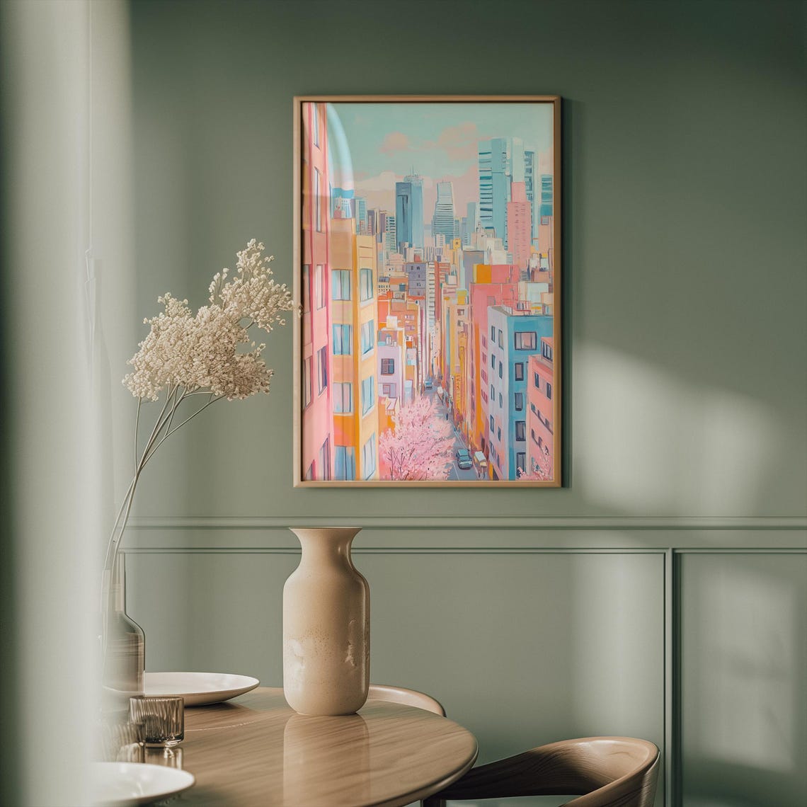 Pastel City Skyline, Whimsical Cityscape Poster - Image 3
