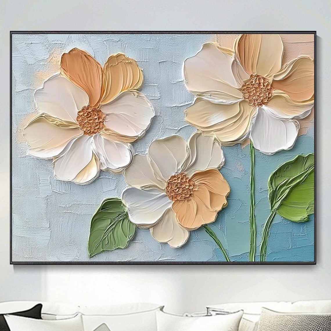 Neutral Cream White Floral Impasto Knife Painting Art Poster