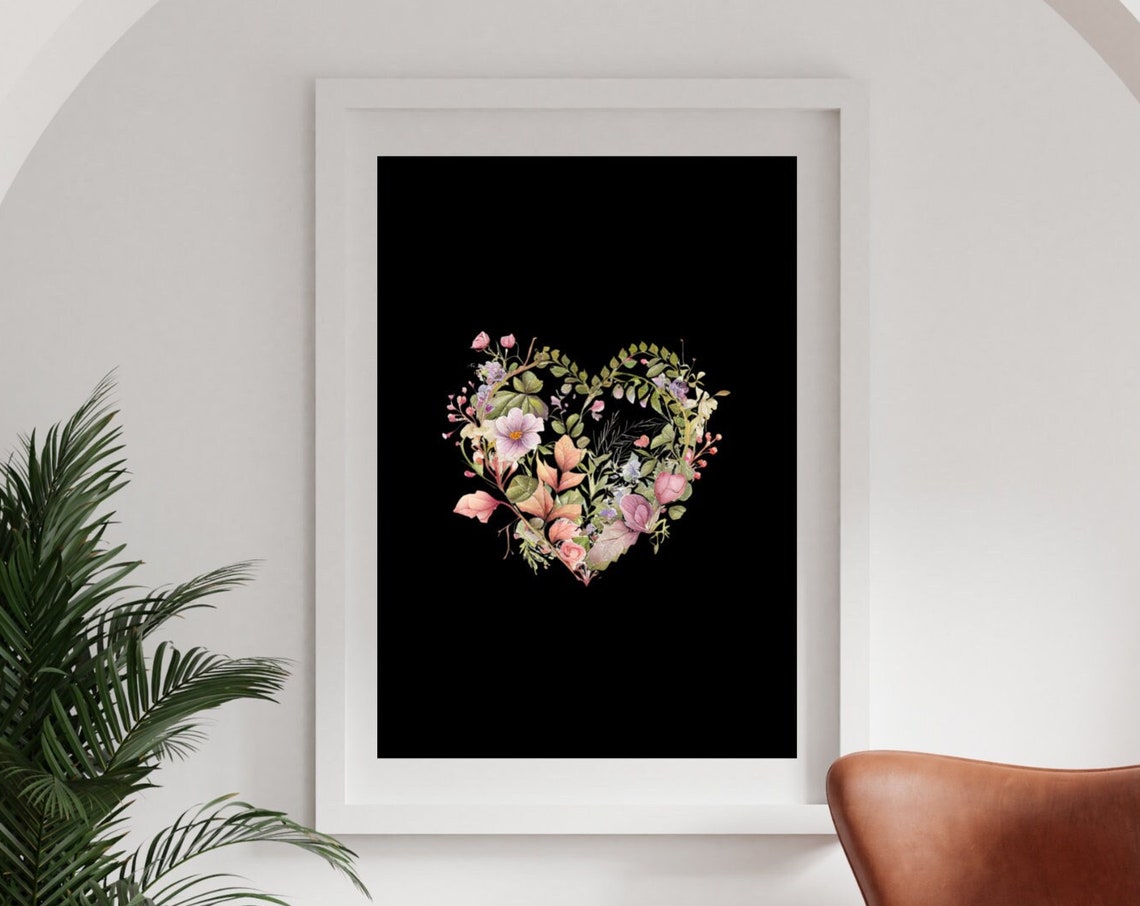 Floral Heart Nursery Decor Love For Girls Room Watercolour Flower Art Girls Room Gallery Wall Decor Art - Image 2