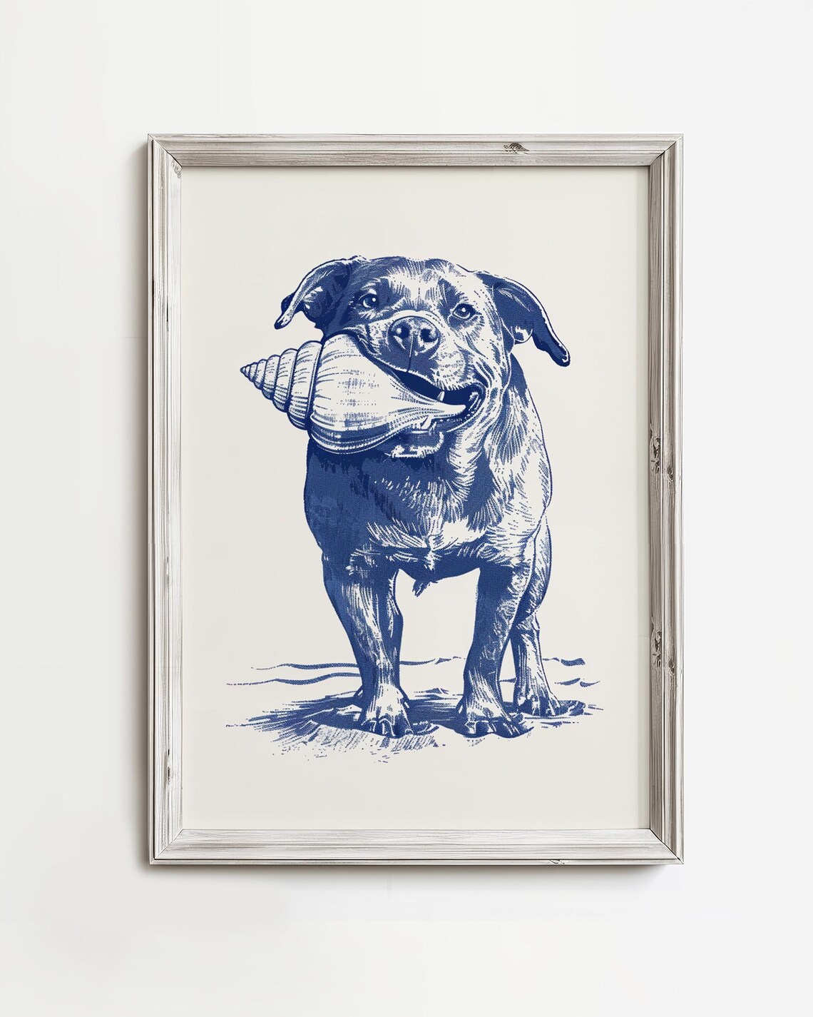 Mutt Finds A Shell Summertime Dog Sketch Art Print