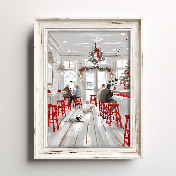 Happy Cafe Dogs Winter Coffee House Art Print