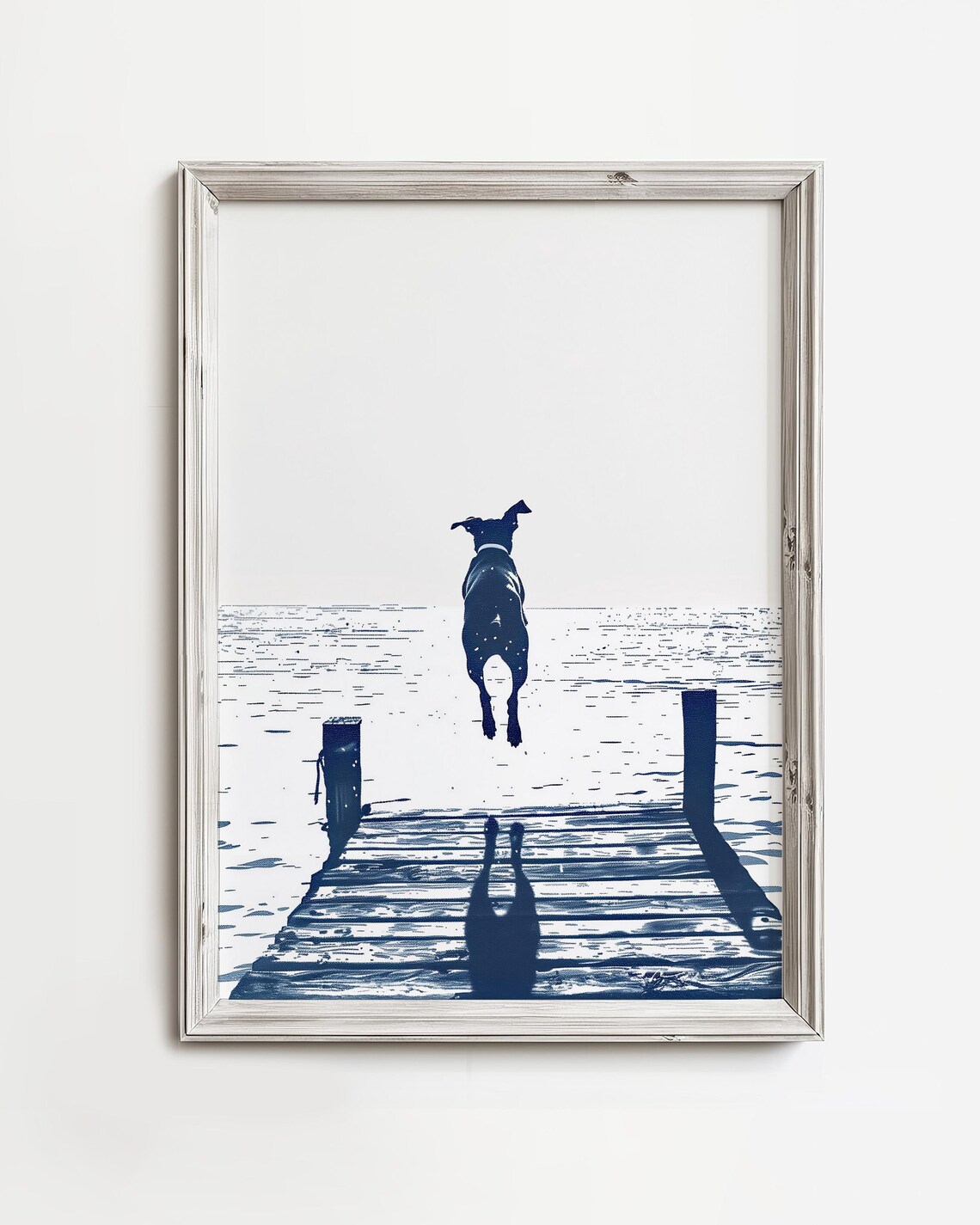 Happy Doberman Off the Dock Lake Dog Art Print