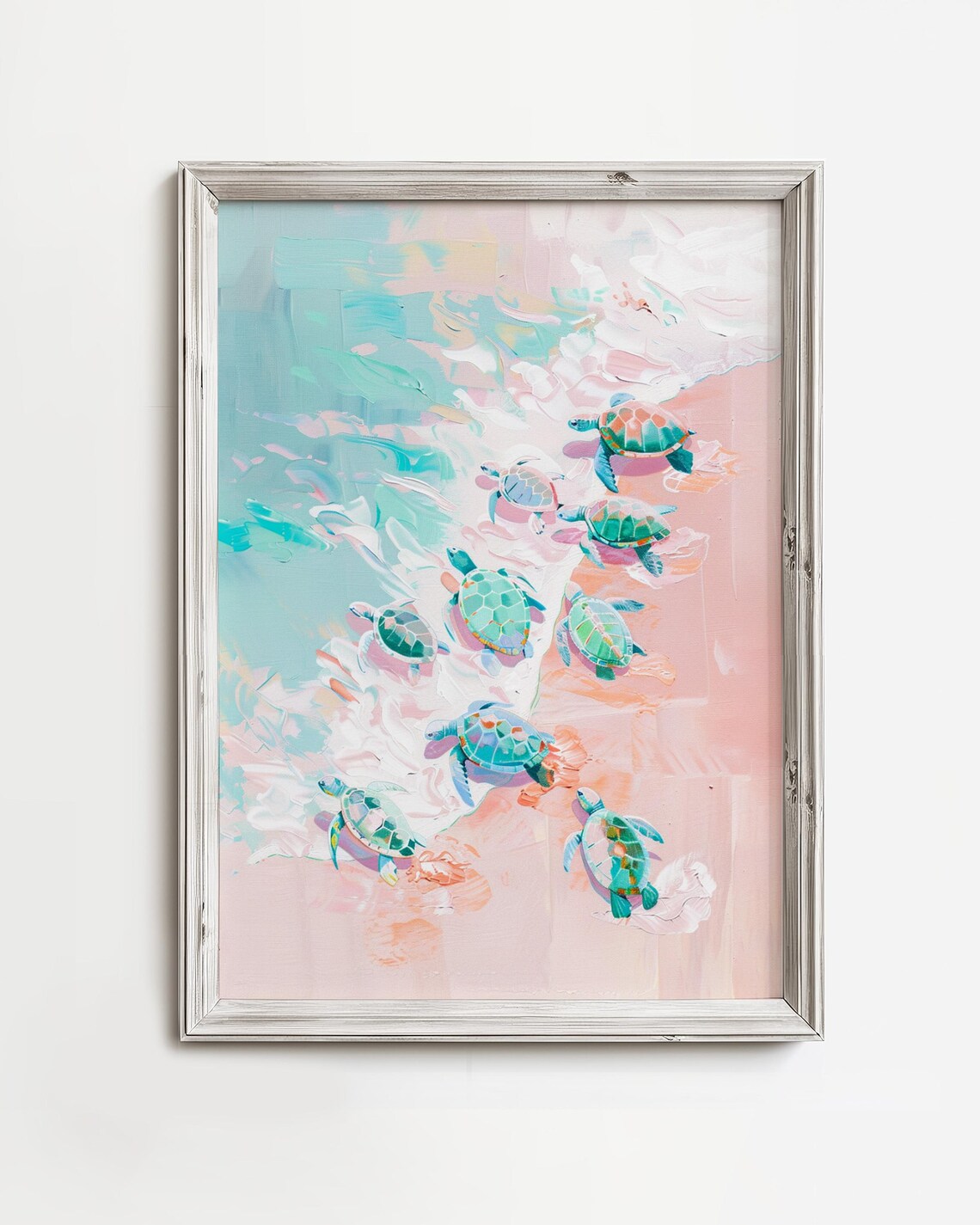 Sea Turtles At Waters Edge Coastal Art Print