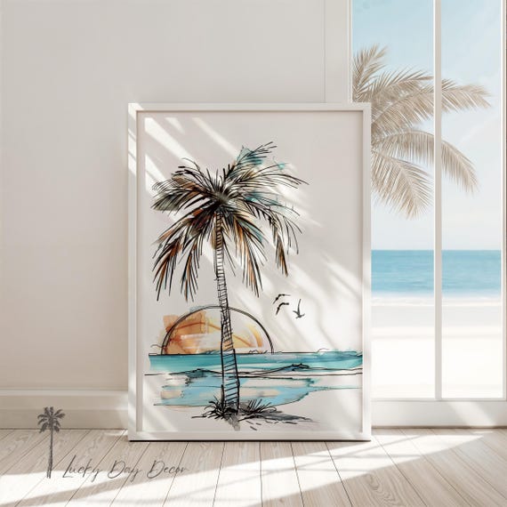 Vintage Sunset Coastal Surfer Art Print