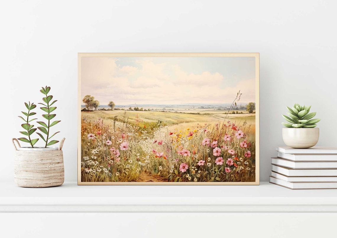 Wildflower Landscape Painting Vintage Landscape Art Print Antique Oil Painting Wall Art Art Print 102 - Image 3