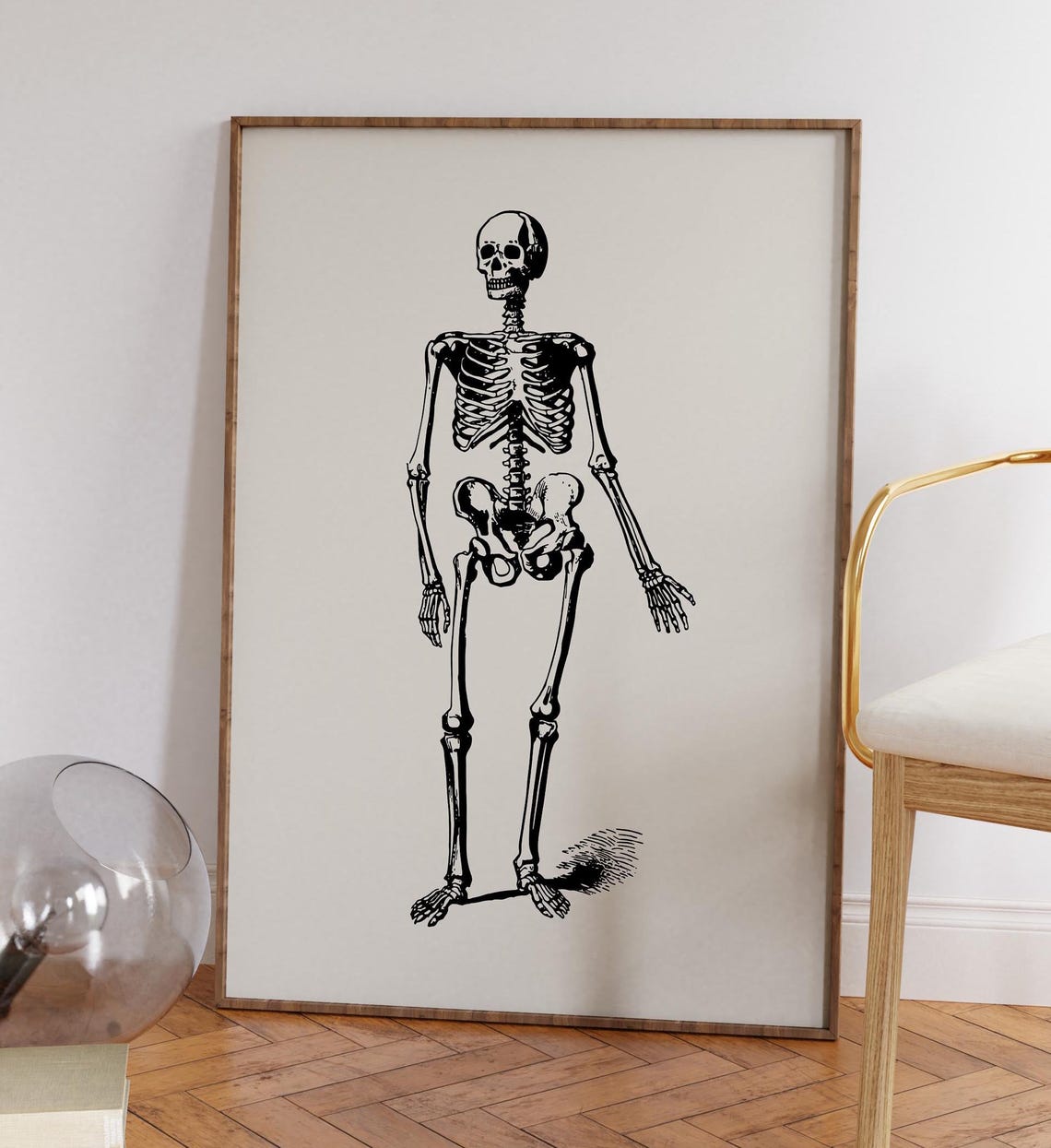 Standing Human Skeleton Vintage Anatomy Illustration Halloween Poster - Image 2