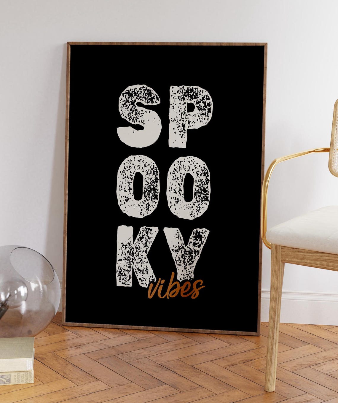 Spooky Vibes Halloween Grunge Typography Black and Orange Poster - Image 3