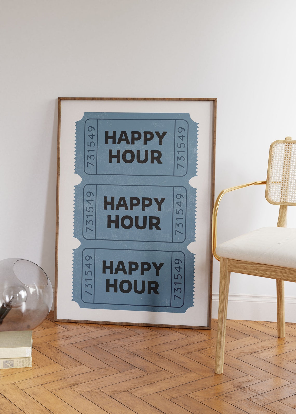Happy Hour Blue Retro Ticket Stub Bar Cart Decor Maximalist Poster - Image 2