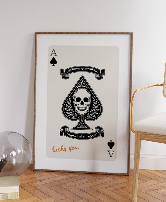 Ace of Spades Lucky You Skull Playing Card Retro Halloween Poster