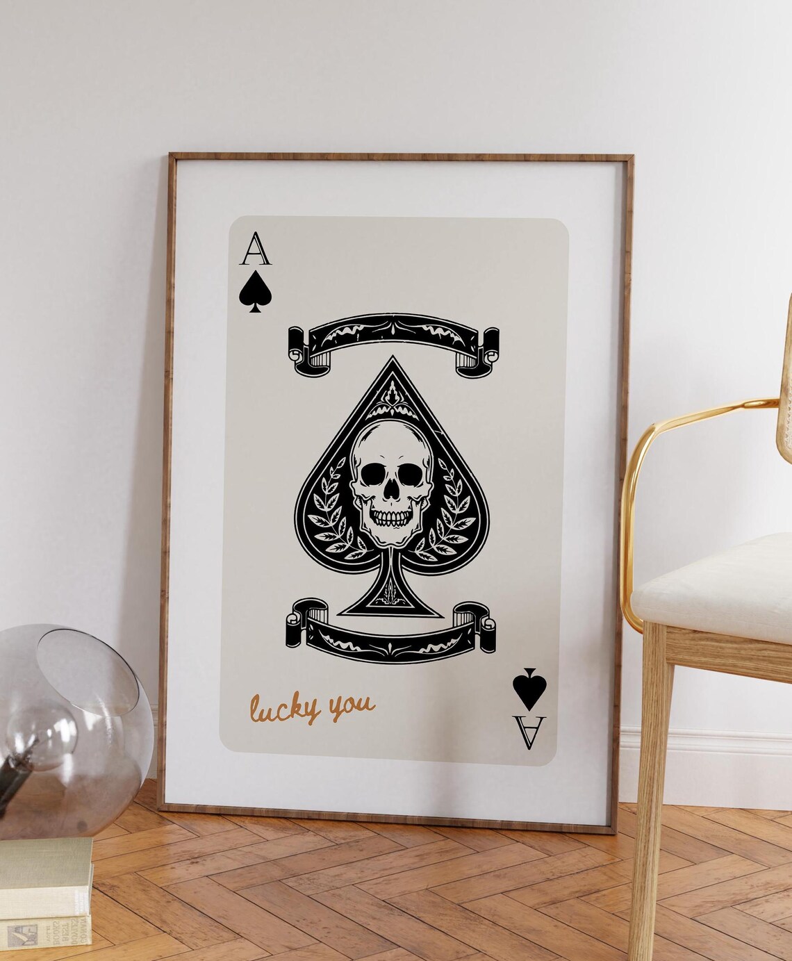 Ace of Spades Lucky You Skull Playing Card Retro Halloween Poster