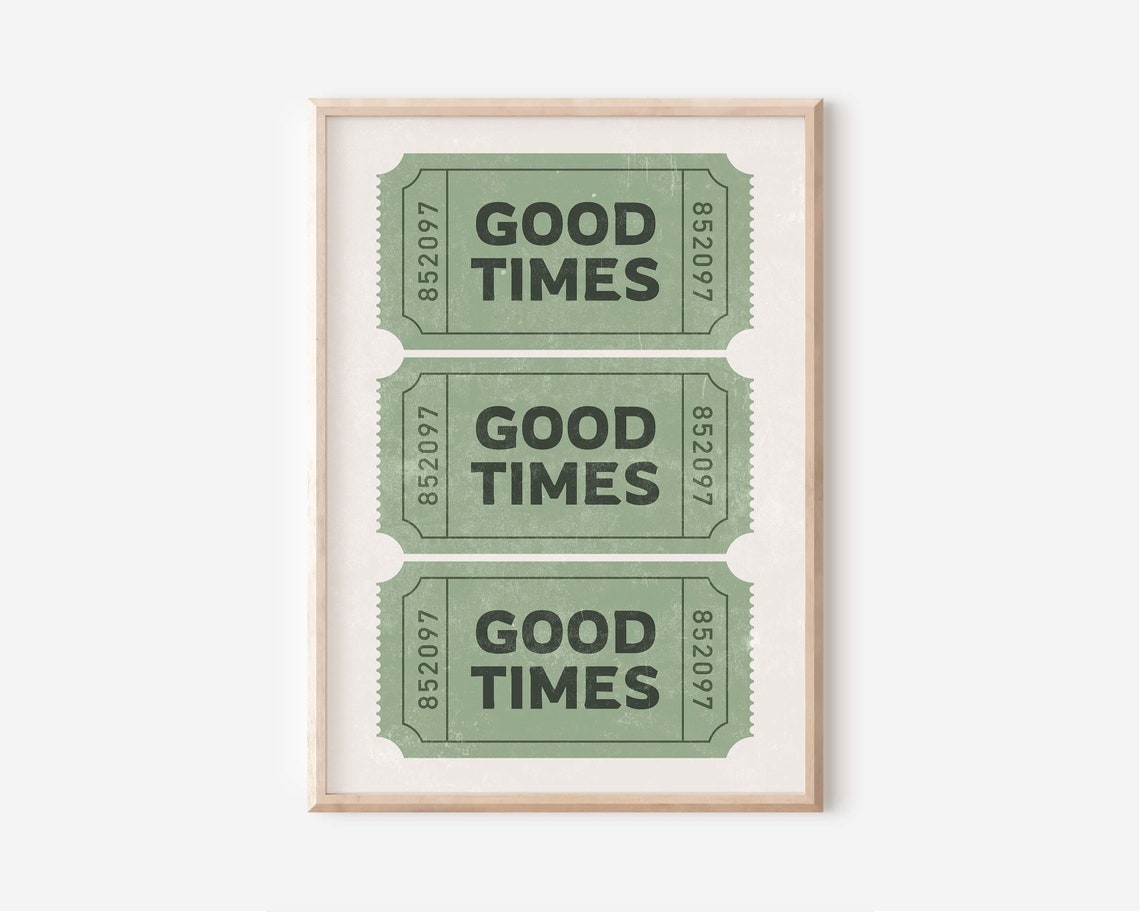 Retro Good Times Green Ticket Art Print - Image 3