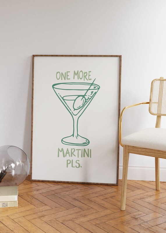 One More Martini Pls Sage Green Retro Cocktail Glass Art Poster
