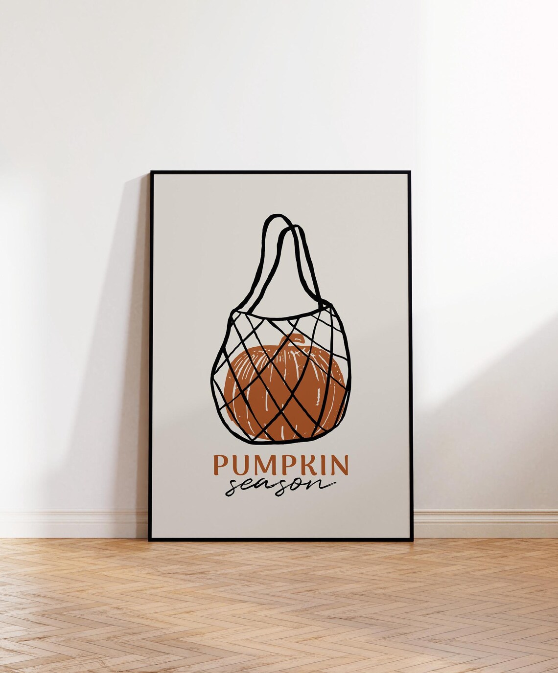 Pumpkin Season Orange Pumpkin in Net Shopping Bag Fall Quote Poster - Image 3