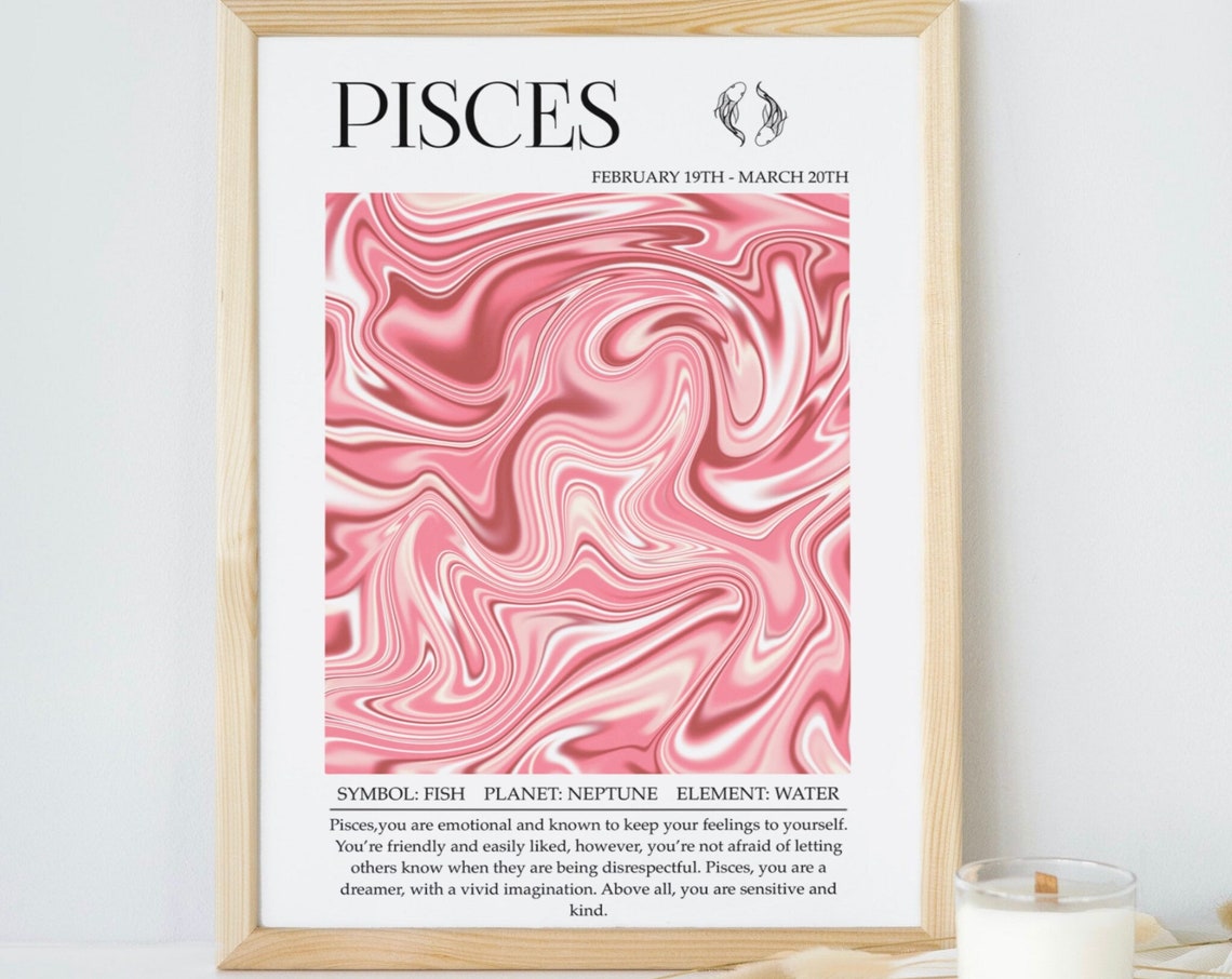 Pisces Zodiac Astrology Print, Horoscope Birthday Gift