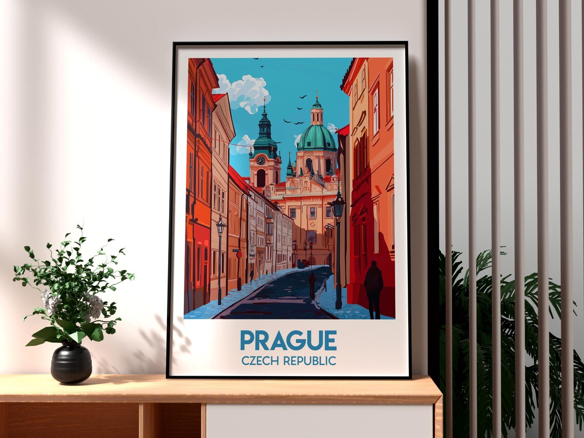Prague Czech Republic Old Town Church Street Vintage Travel Poster