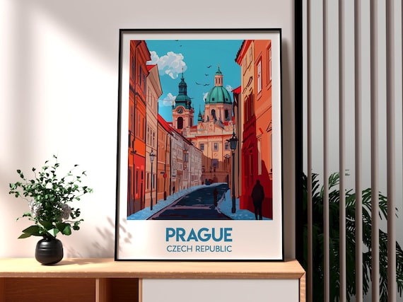Prague Czech Republic Old Town Church Street Vintage Travel Poster