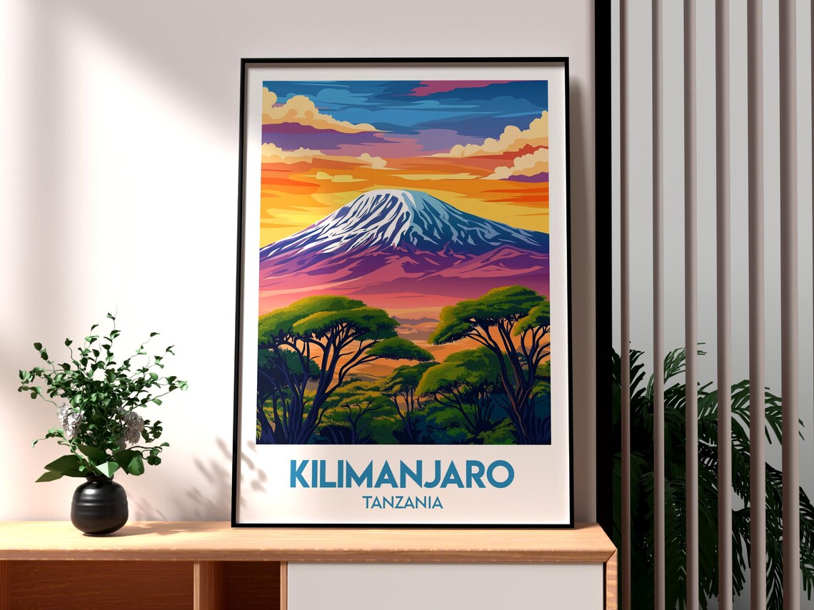 Kilimanjaro Tanzania Snow Capped Peak Safari Sunset Landscape Poster
