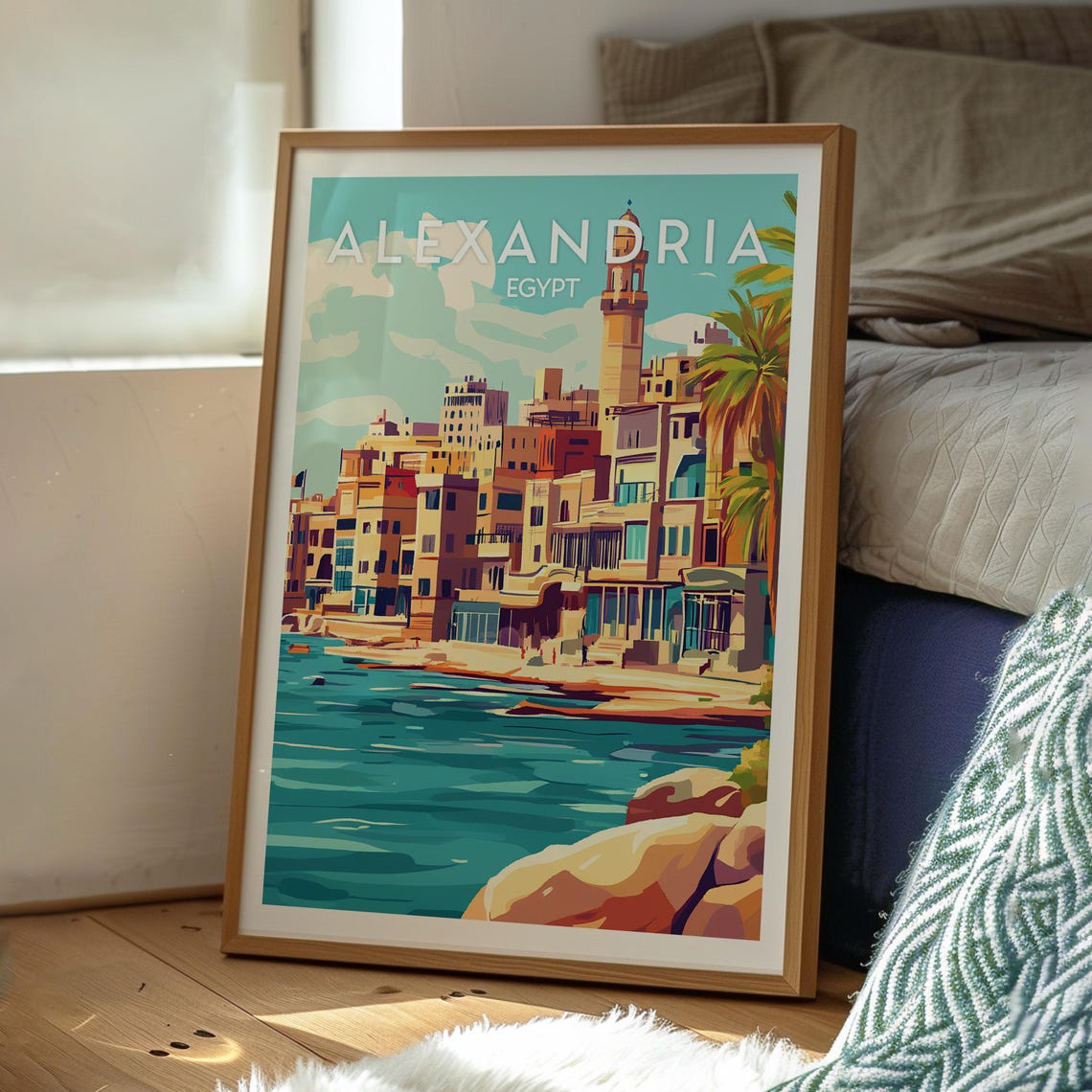 Alexandria Egypt Mediterranean Harbor Waterfront Travel Poster - Image 3