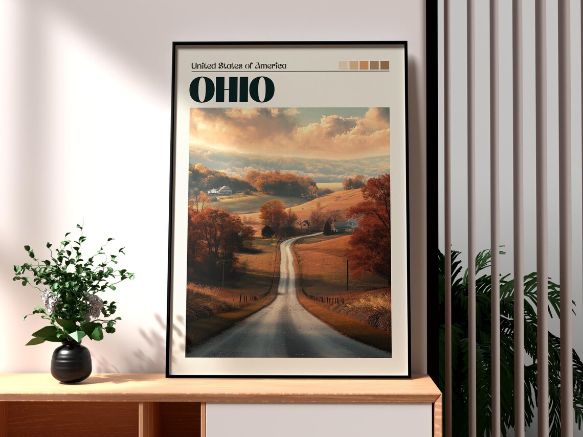Ohio USA Autumn Country Road Farm Fall Colors Scenic Travel Poster