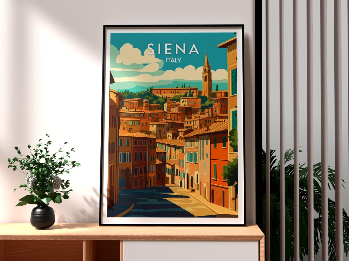 Siena Italy Tuscan Hill Town Historic Street Cityscape Travel Poster