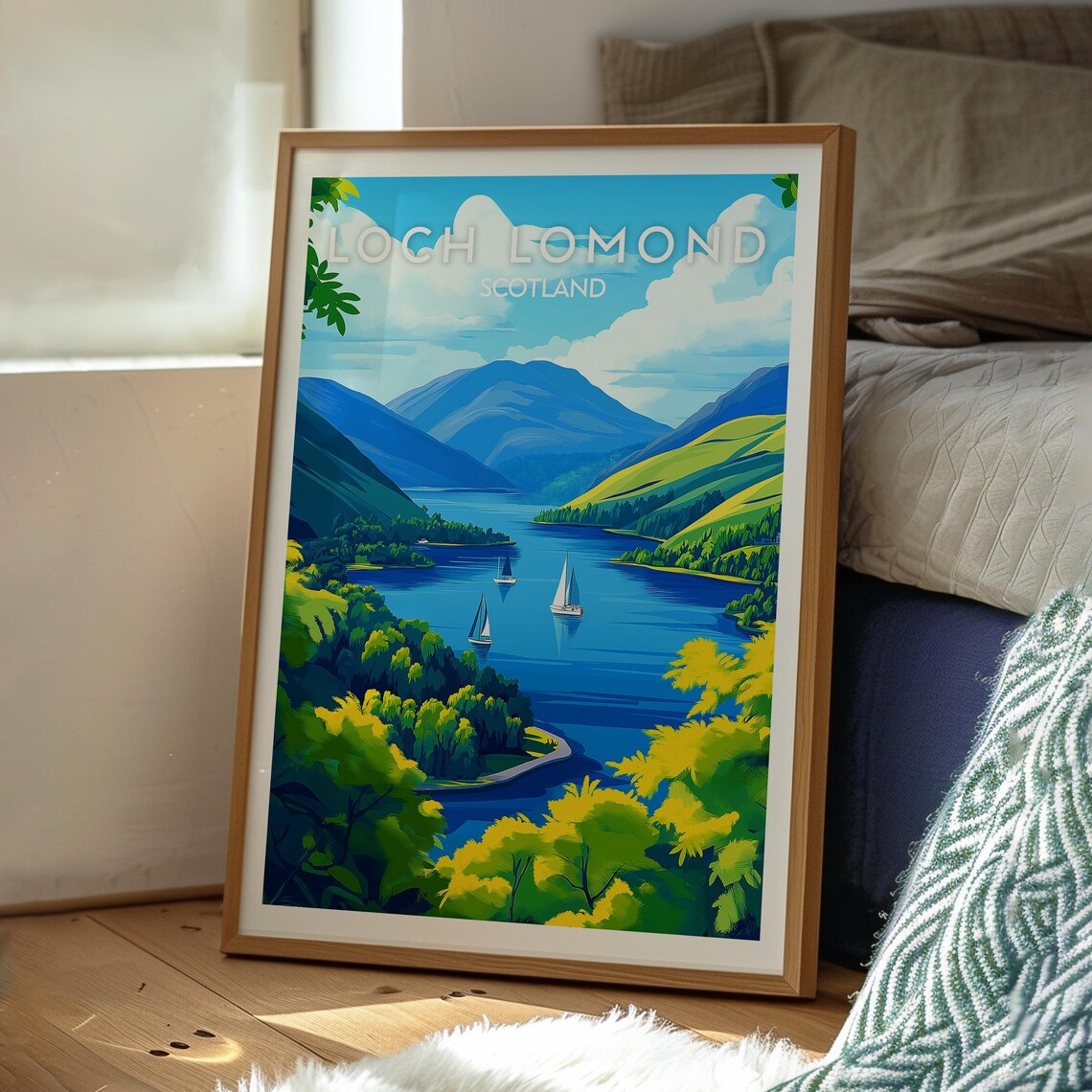 Loch Lomond Scotland Sailboats Hillside Trossachs Travel Poster - Image 3