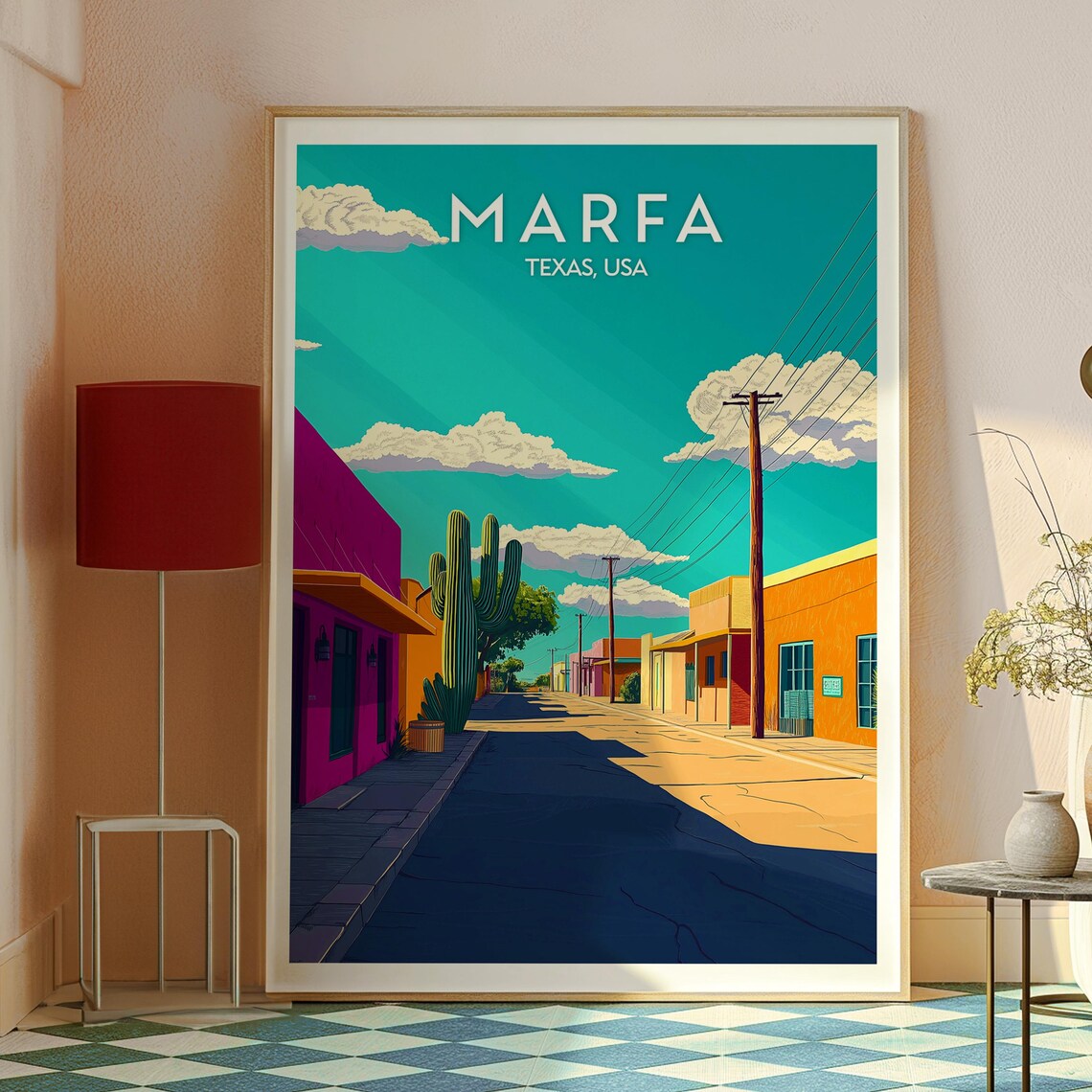 Marfa Texas USA Desert Street Cactus Adobe Buildings Travel Poster - Image 2