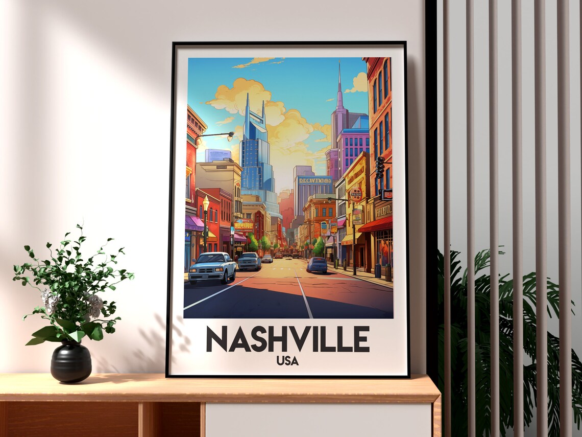 Nashville USA Downtown Street Skyline Music City Travel Poster - Image 3