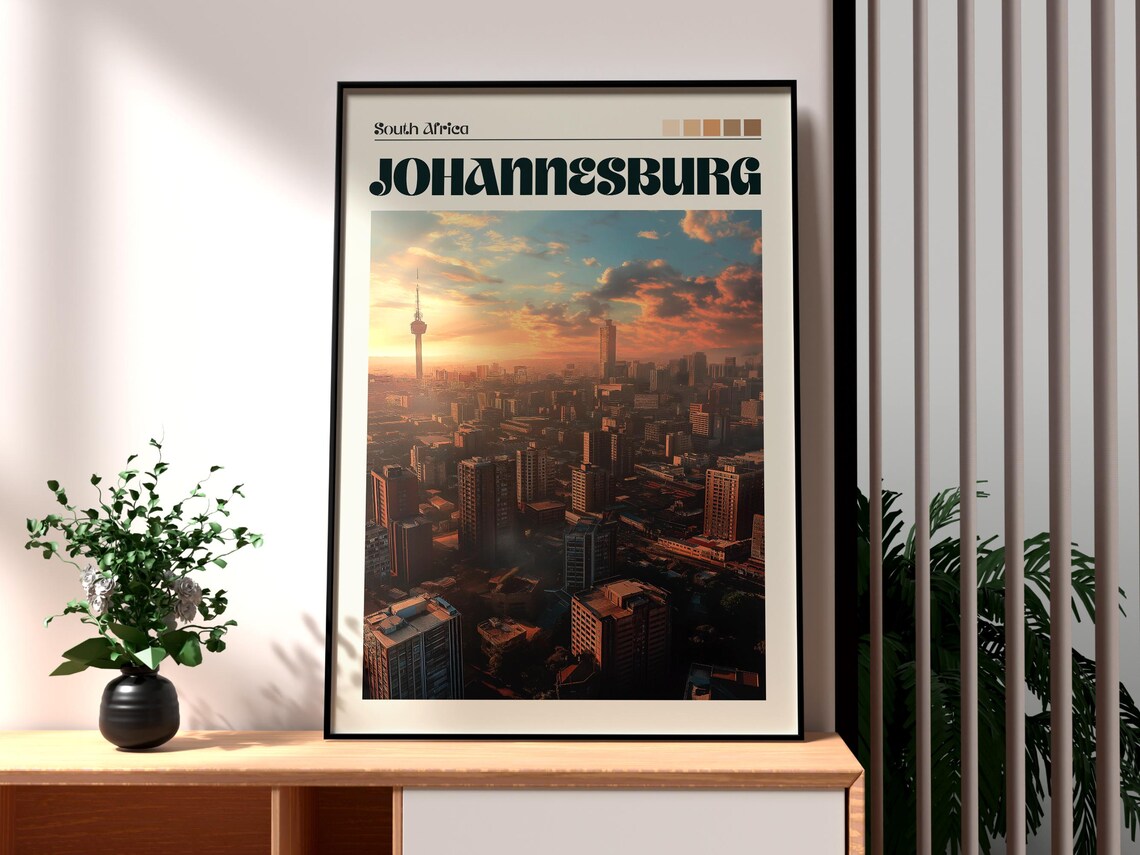 Johannesburg South Africa Sunset Skyline Tower Travel Poster