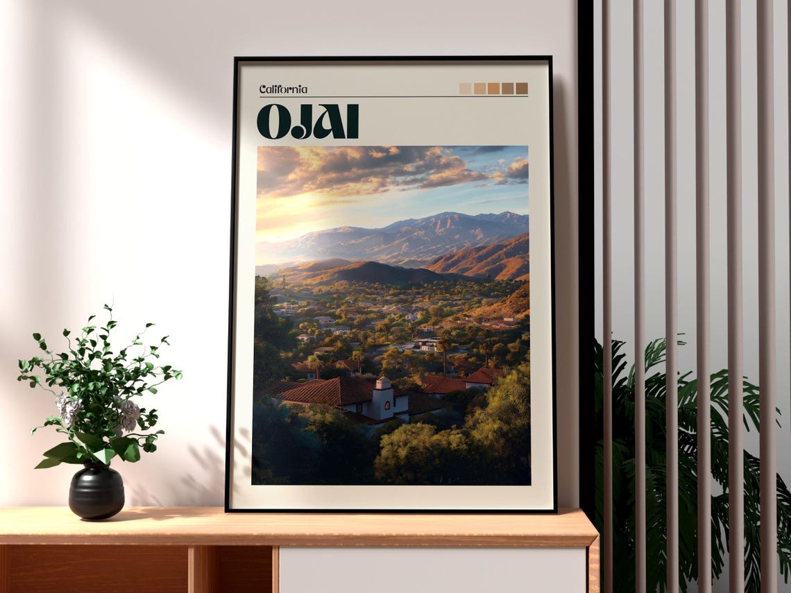 Ojai California Valley Sunset Mission Town Mountain Travel Poster