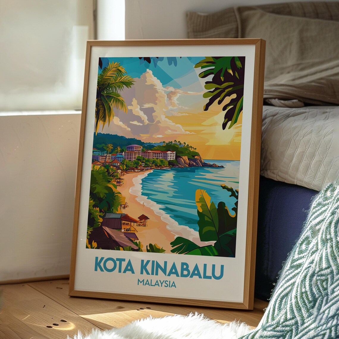 Kota Kinabalu Malaysia Beach Sunset Coast Tropical Bay Travel Poster - Image 3