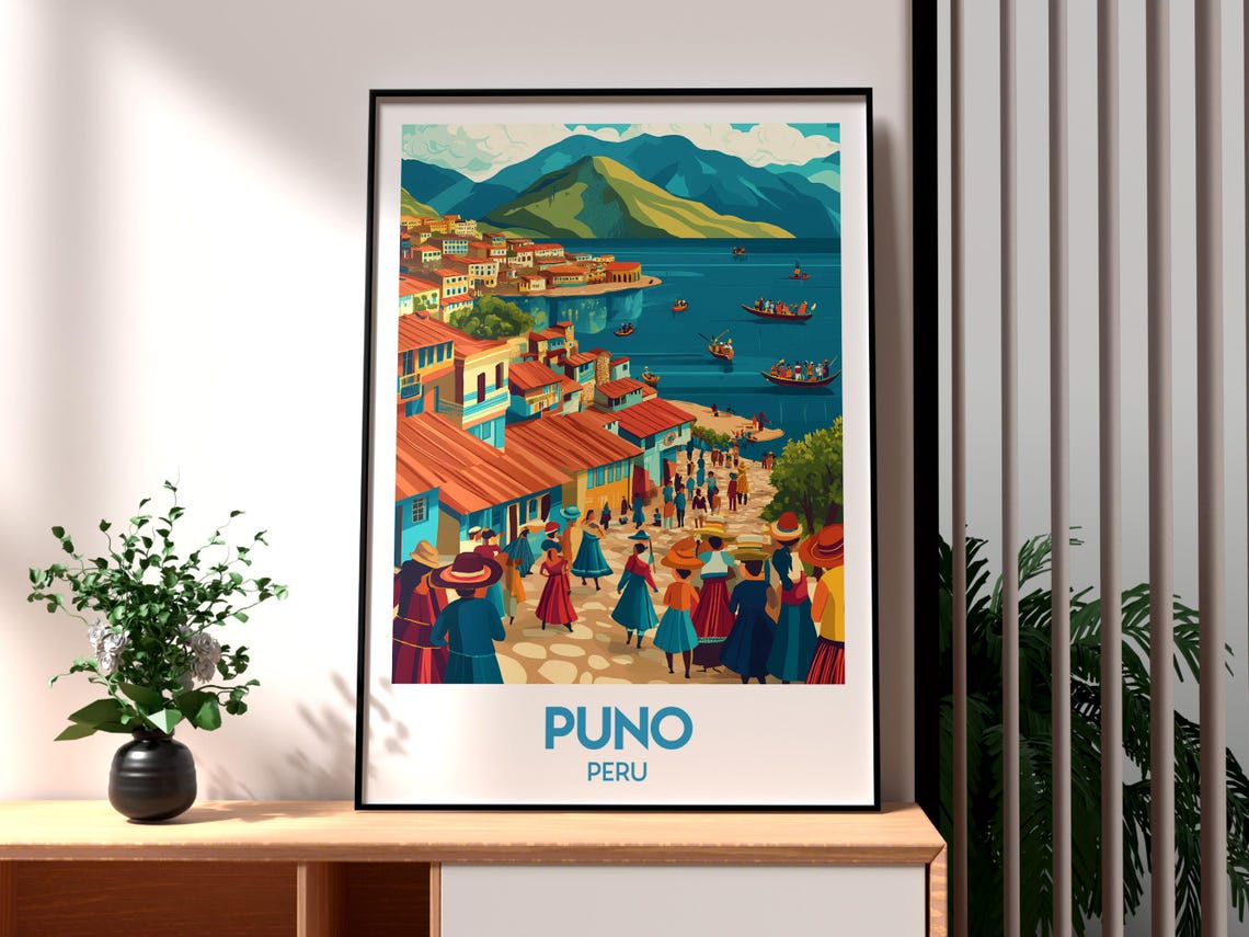 Puno Poster Art Peru Travel Print Wall Lake Titicaca Backpacking South America