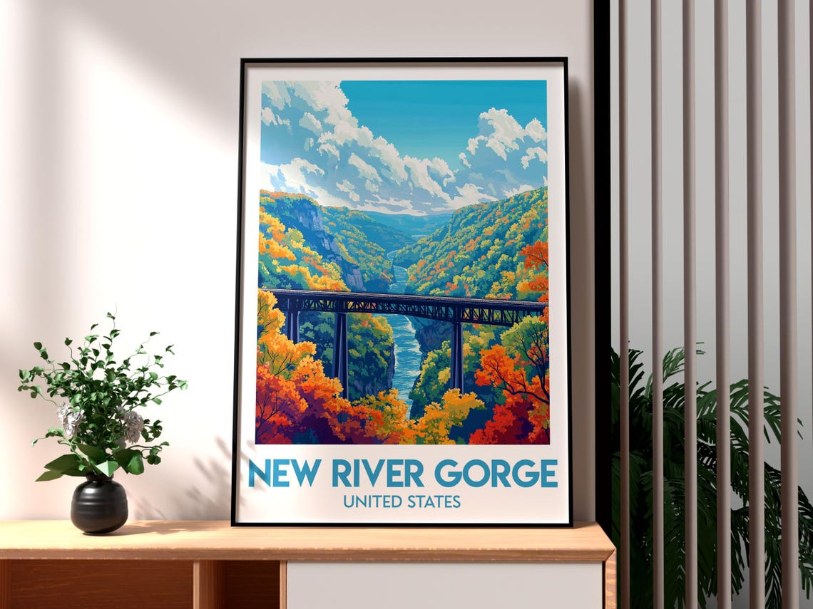 New River Gorge Bridge Autumn Forest National Park Travel Poster