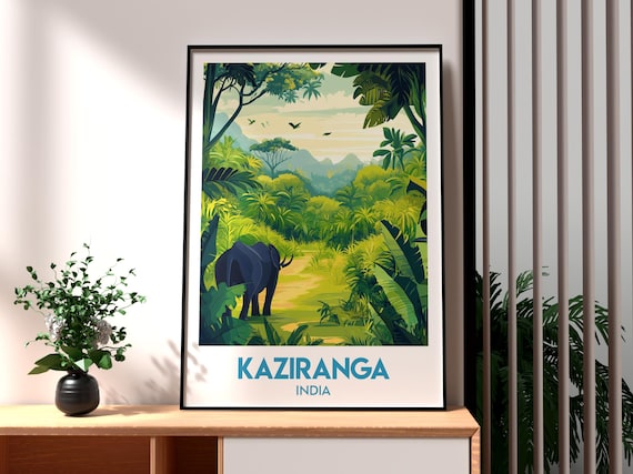 Kaziranga India Jungle Wildlife Illustration Travel Art Poster