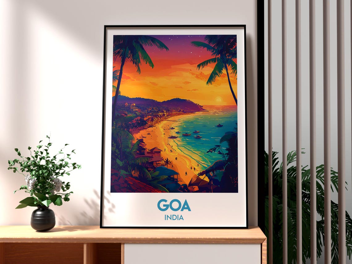 Goa India Palm Beach Sunset Vibrant Coastal Scene Travel Poster