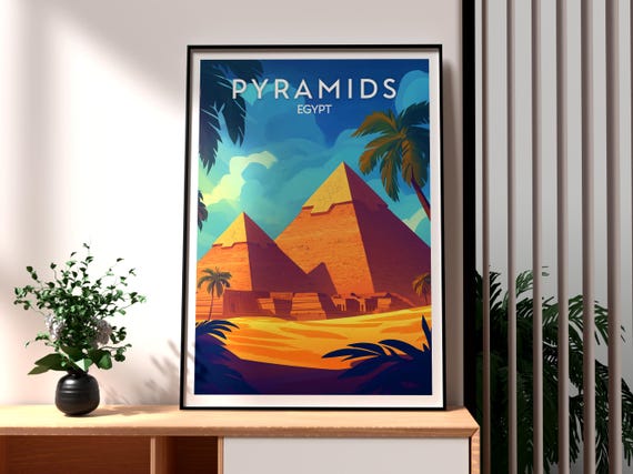 The Pyramids Of Giza Poster Egypt Travel Art Print Sphynx Wall Wonder World