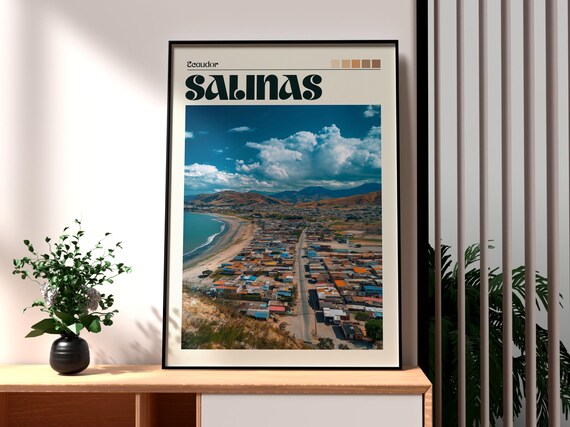 Salinas Ecuador Aerial Coastal Town Beach Vintage Travel Poster