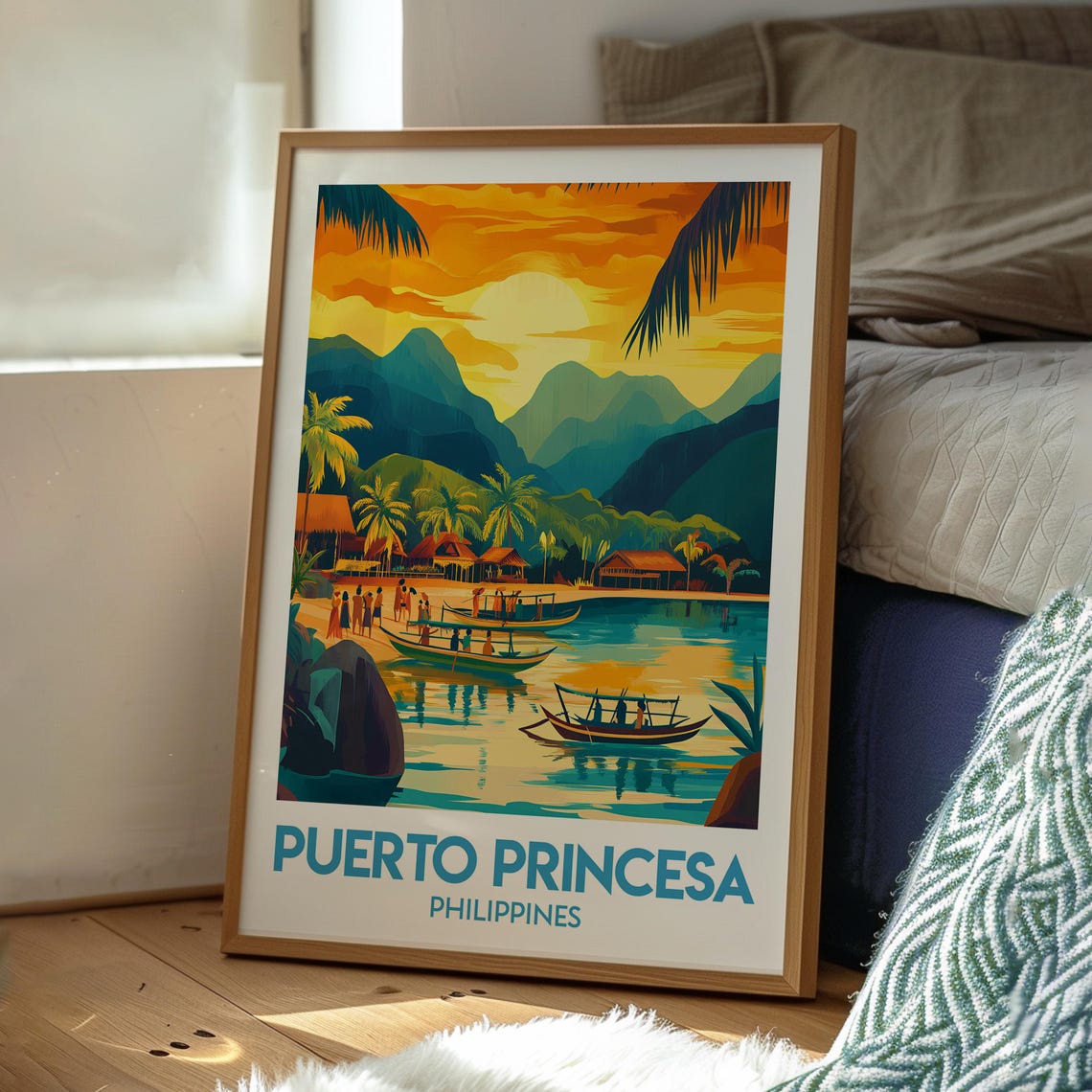 Puerto Princesa Philippines Sunset Lagoon Retro Travel Poster - Image 3