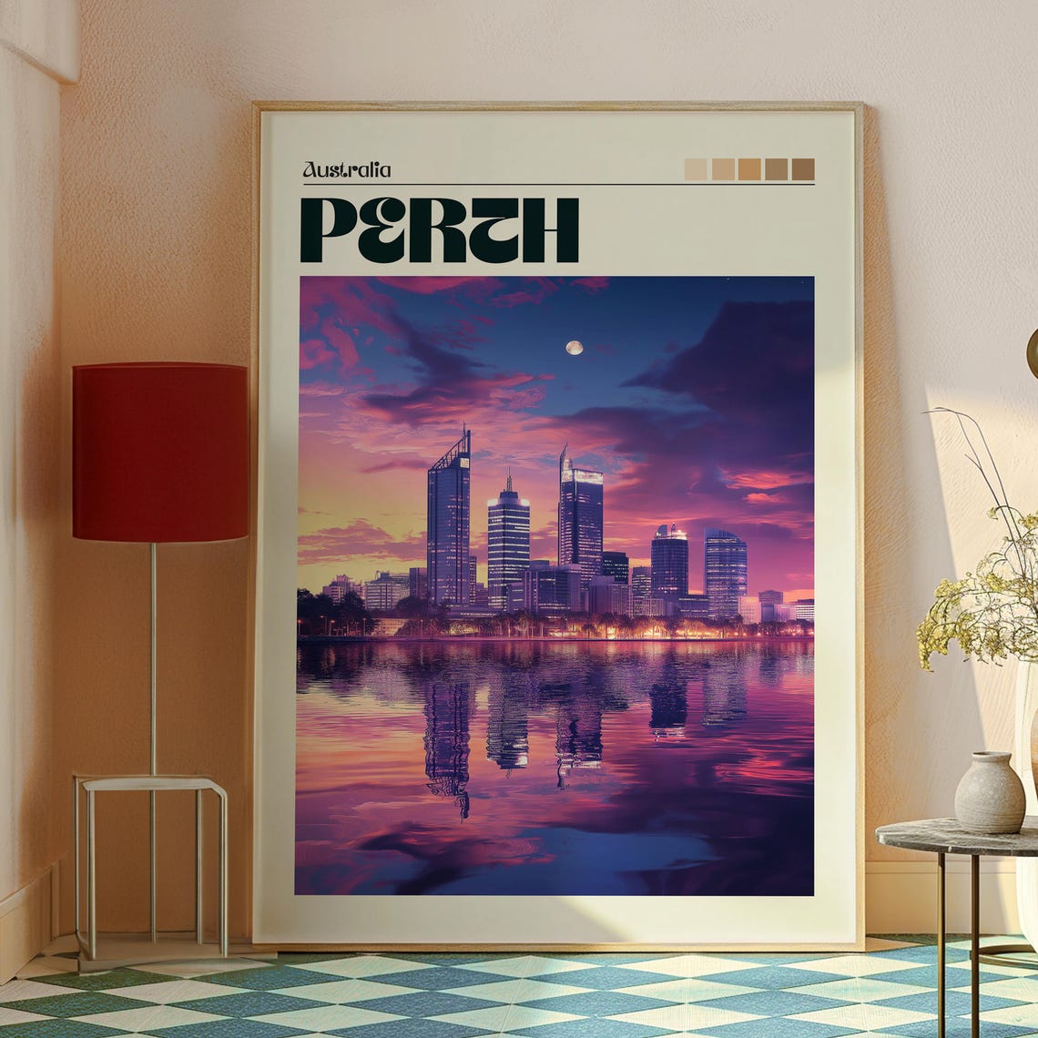 Perth Australia Skyline Sunset Waterfront City Travel Poster - Image 2