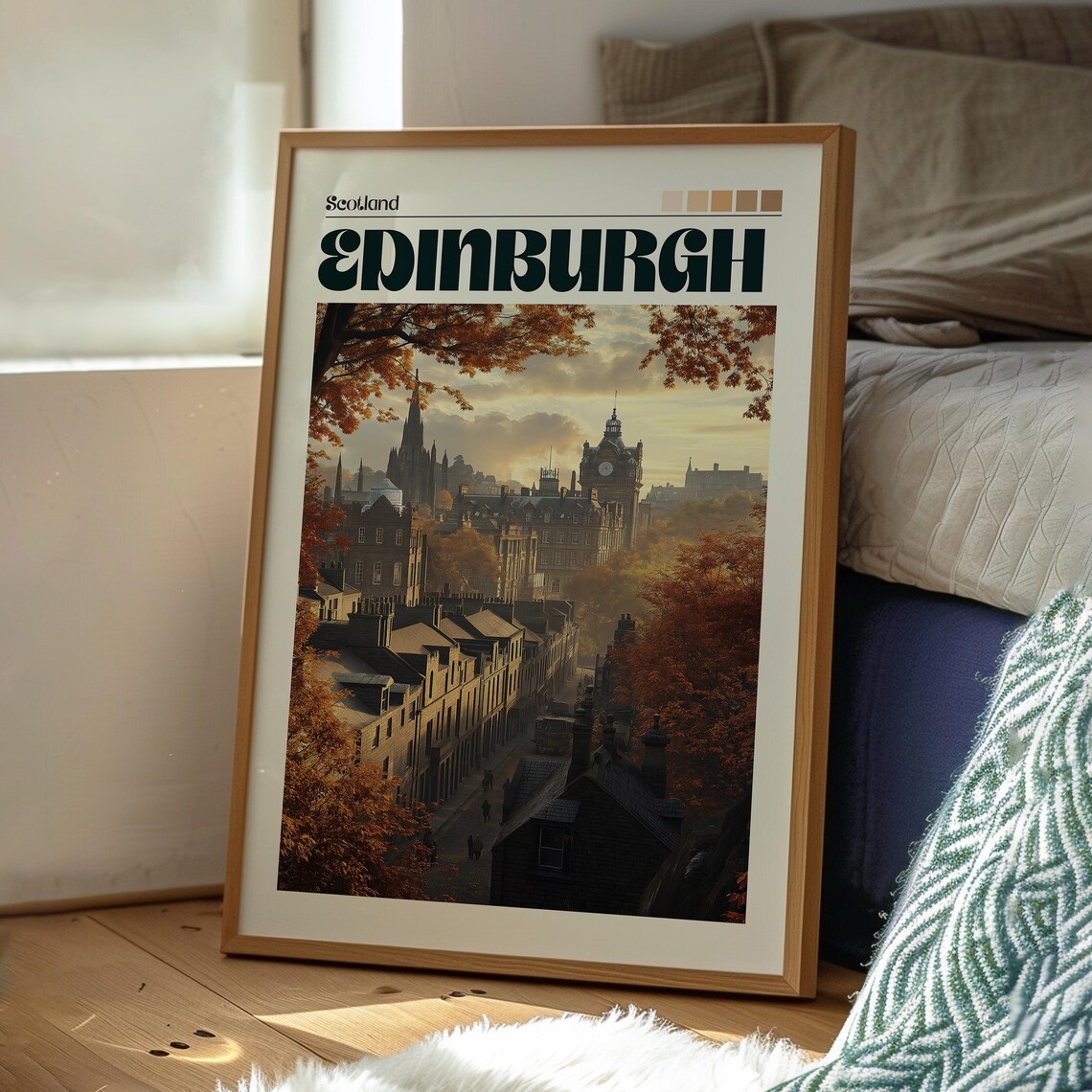 Edinburgh Scotland Historic Skyline Sunset Autumn Streets Poster - Image 3