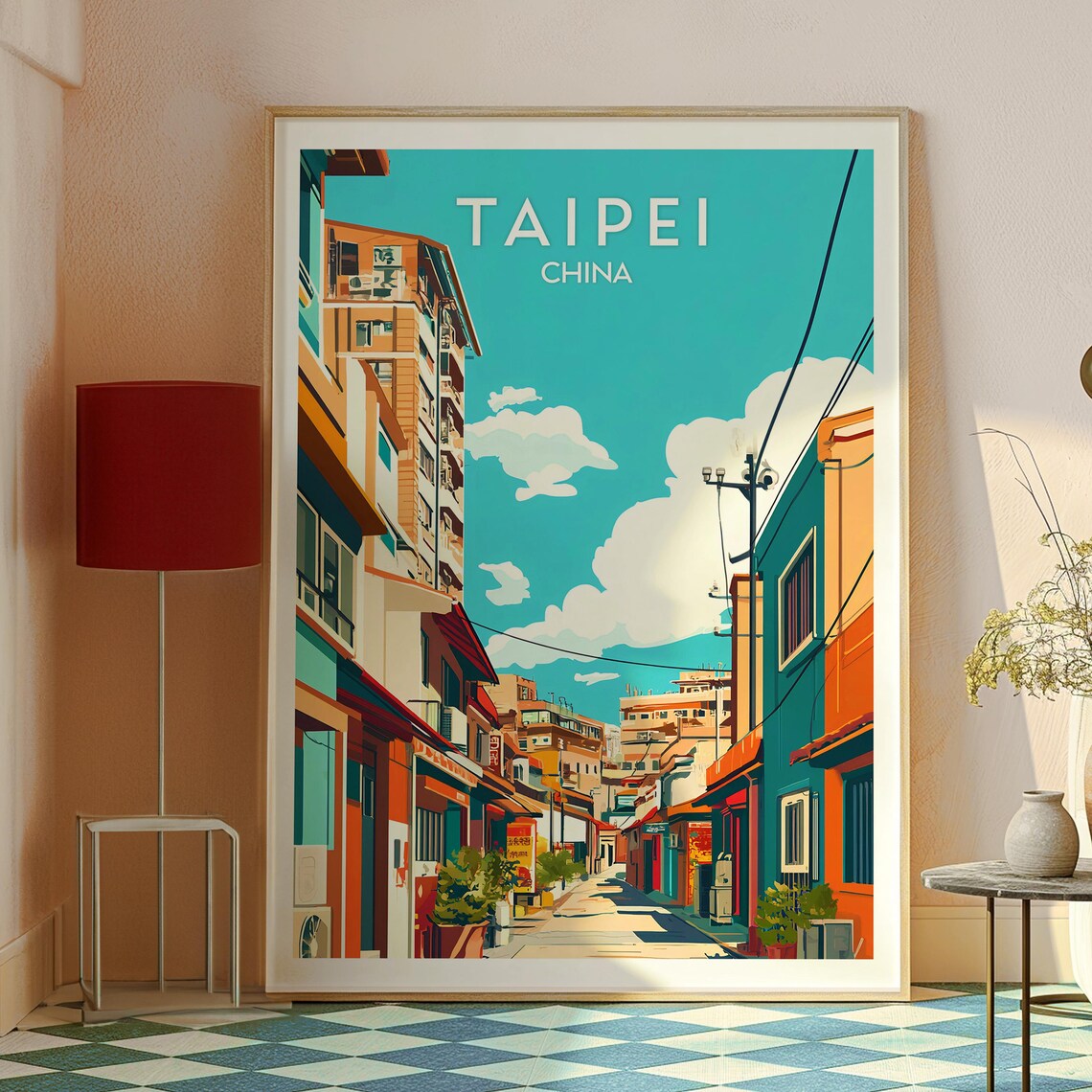 Taipei Vibrant Old Town Street Colorful Asia City Retro Travel Poster - Image 2