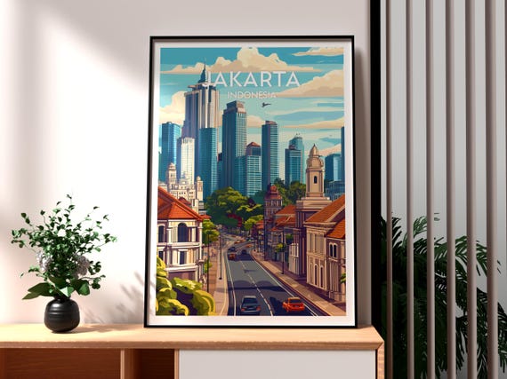 Jakarta Travel Print Wall Art Indonesia Poster Java Backpacking Gift For Traveller