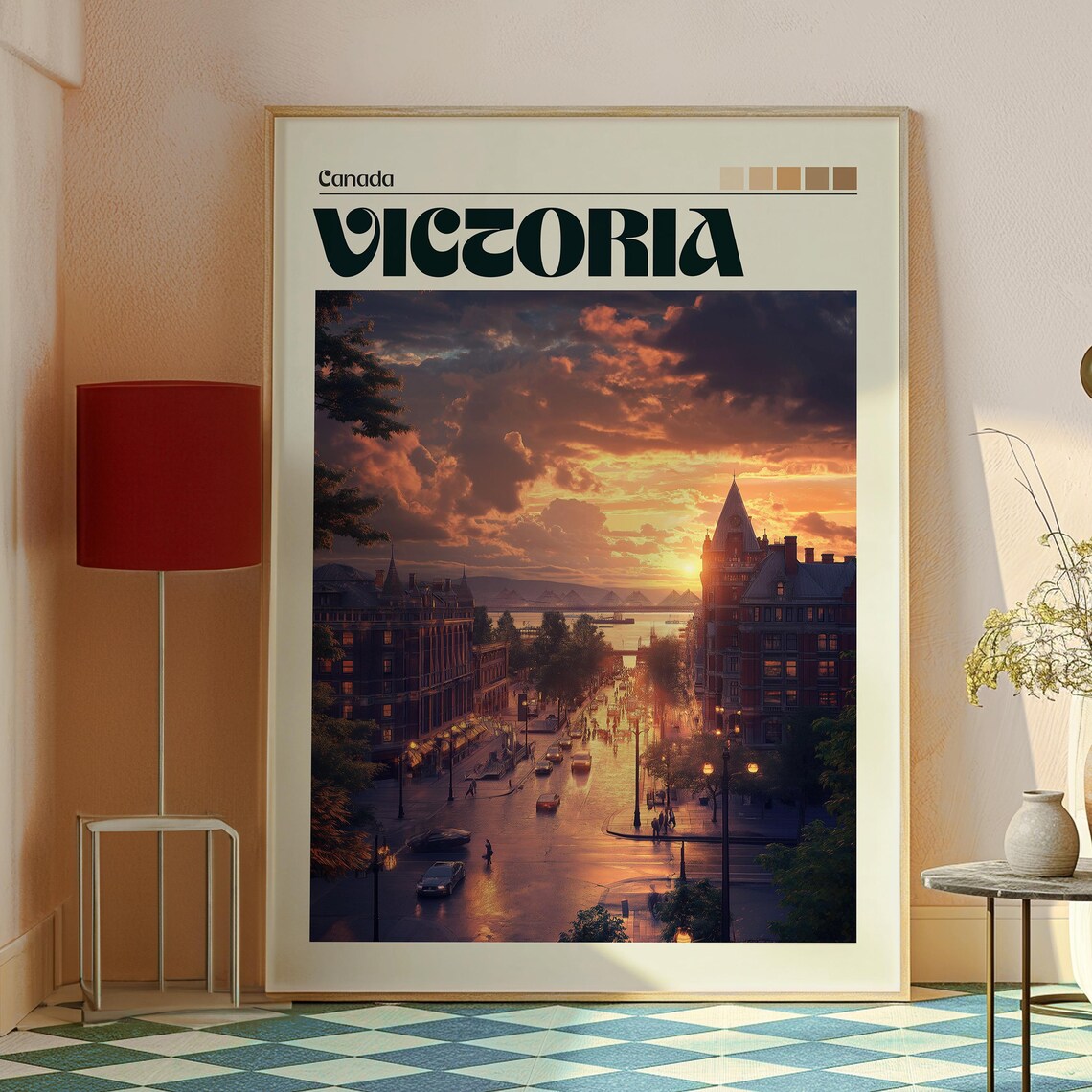 Victoria Canada City Street Sunset Historic Buildings View Art Poster - Image 2